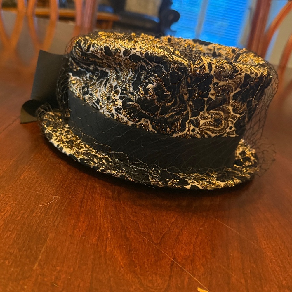 Vintage Roberta Bernay’s Veiled Gold Black Pillbox